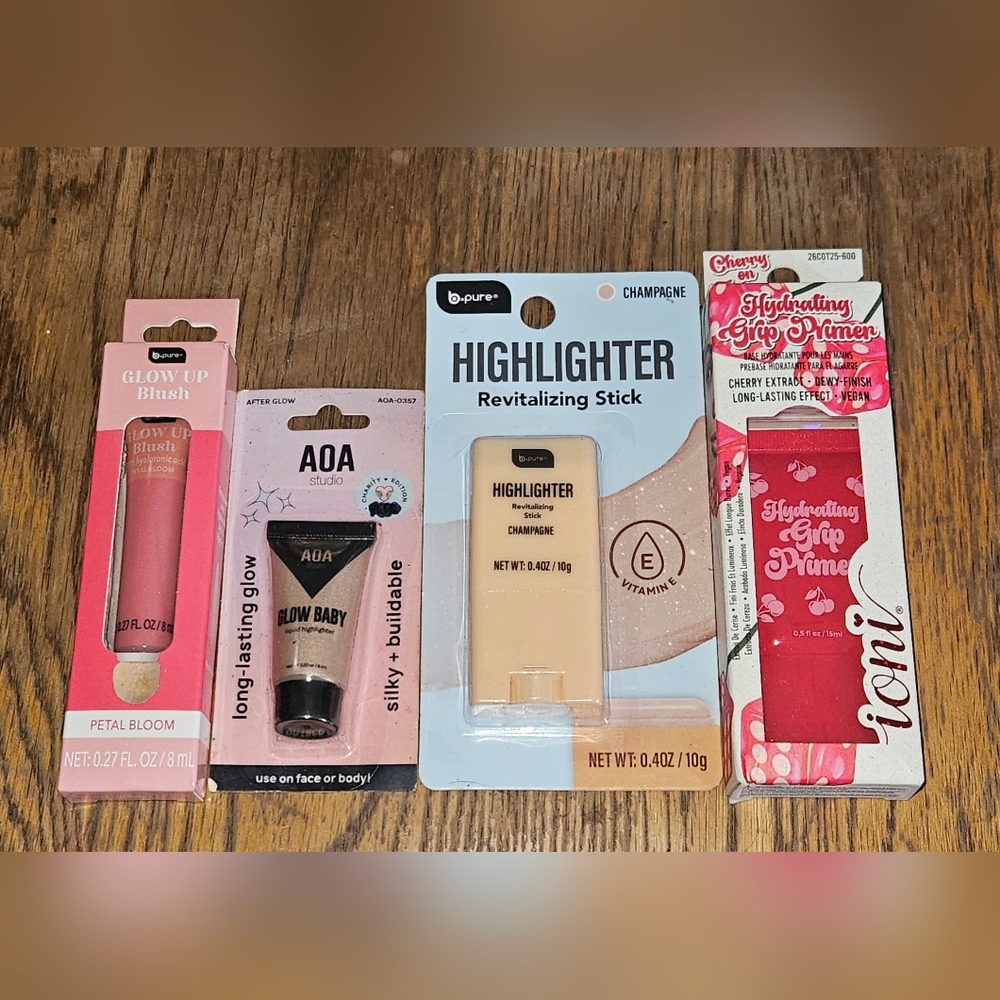 Makeup Bundle- Liquid Blush & Highlighter, Highlighter Stick & Gripping Primer